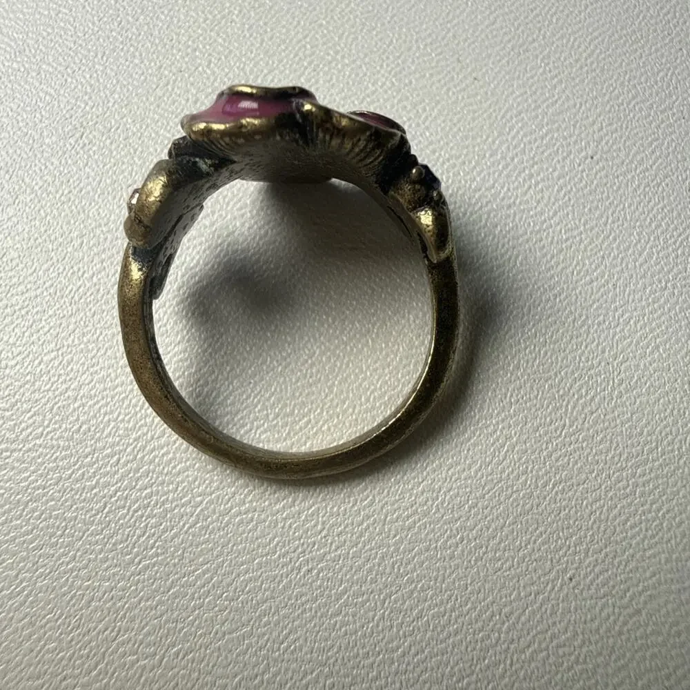 Vintage Anna Sui Enamel Pansy Flower Ring Y2K Goth Whimsigoth Pink Purple 6.5
